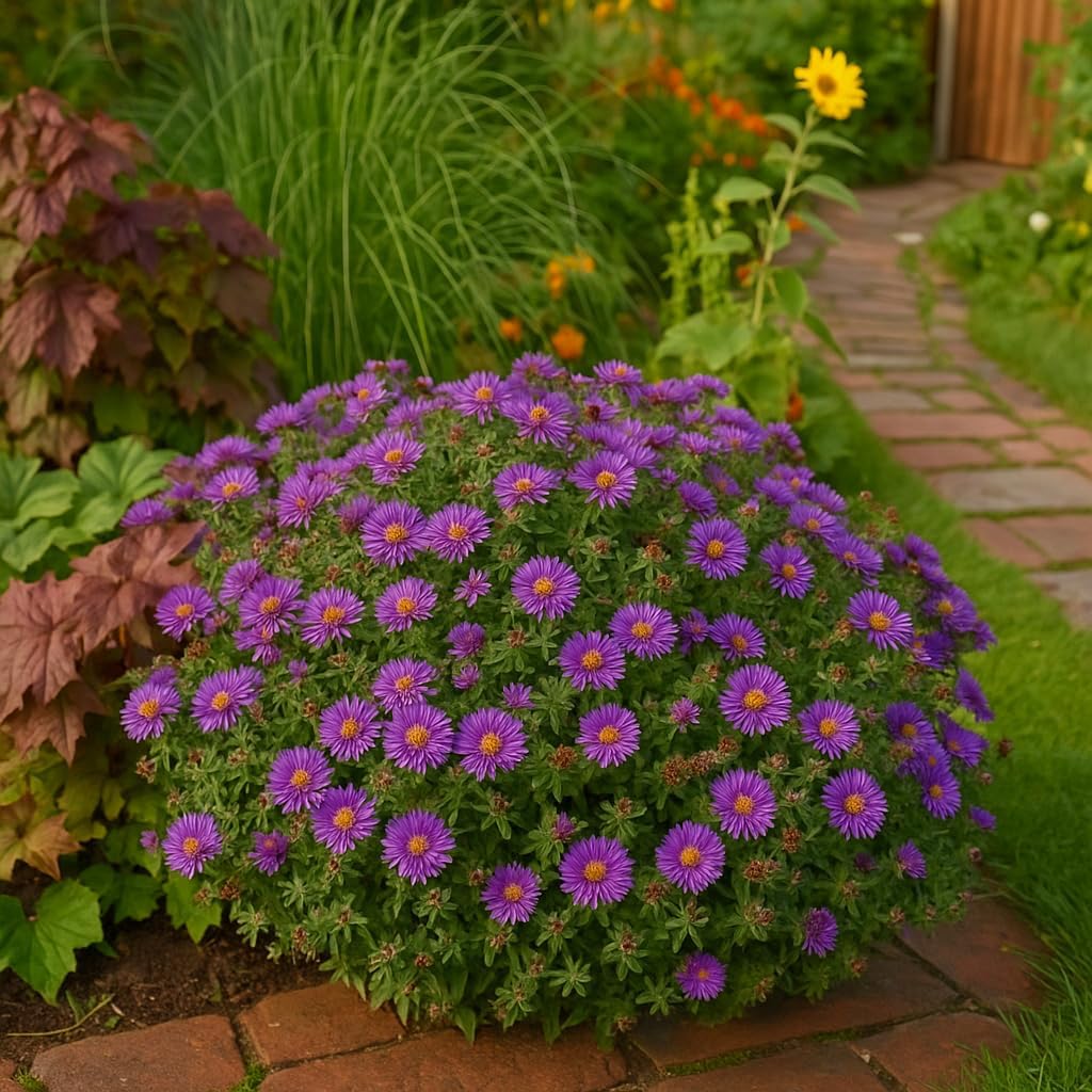Perennial Farm Aster Novae-Angliae 'Purple Dome' – Live Dwarf New England Perennial in #1 Container, Compact Habit with Violet-Purple Blooms, Late Season, Pollinator Friendly, Ideal for Borders & Beds