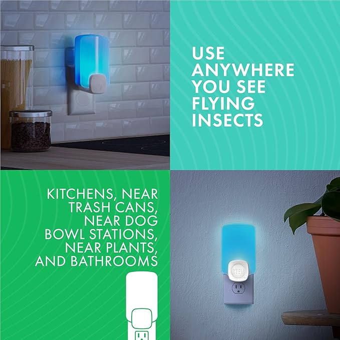 STEM Light Trap: Indoor Fruit Fly Trap, Effective Insect Control for Home, Attracts and Traps Flying Insects, Emits Soft Blue Light, Starter Kit with 1 Plug-in Device and 3 Cartridges