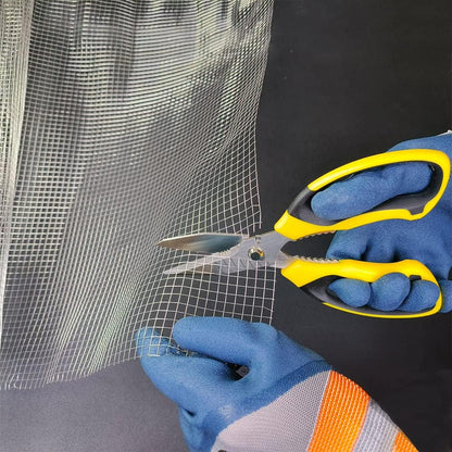 Heavy Duty 8'' Multipurpose Scissors with Protective Cover, Stainless Steel Serrated Blades, Easy Cutting Cardboard, Leather, Fabric, Wires, Nutcracker, Yellow