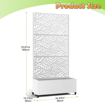 Metal Raised Garden Bed with Trellis, 2-in-1 Planter Box & Privacy Screen for Climbing Plants, Outdoor Standing Flower Bed with Drainage Holes, 35.4" L x 15.7" W x 70.1" H, White-Spring