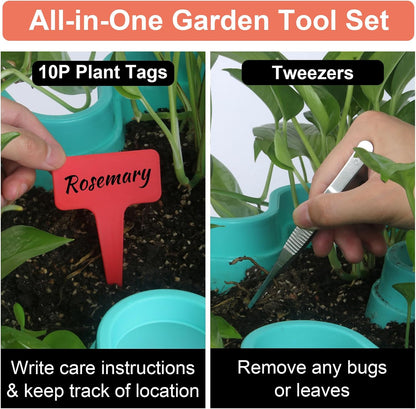 Vertical Planter, 6 Tier Stackable Strawberry Planter with Garden Tool Set, Movable Indoor/Outdoor Garden Herb Pot for Growing Vegetables and Succulents, Teal