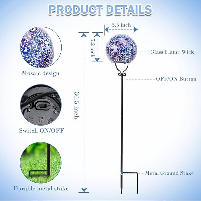 Solar Lights Outdoor Decorative Solar Mosaic Garden Stakes Cracked Glass Decorative Waterproof Outdoor Lights for Landscape Patio Yard Walkway Decoration Purple