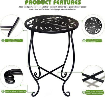 15" Tall Metal Plant Stand, 8" Wide Round Plant Stand for Flower Pot Rustproof Iron Plant Holder for Indoor Outdoor Use, Easy Assemble Flower Stand for Home Garden Display Greenery (Round 2pcs)