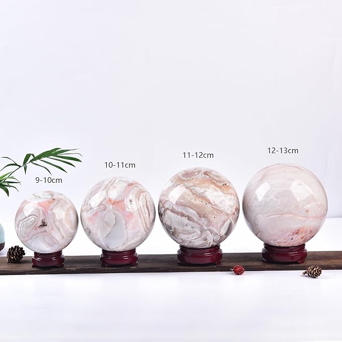 JIC Gem Extra Large Pink Agate Crystal Sphere,Decorative Crystal Ball Pink Gemstone Sphere for Meditation,Office Table Decorations 100-110mm