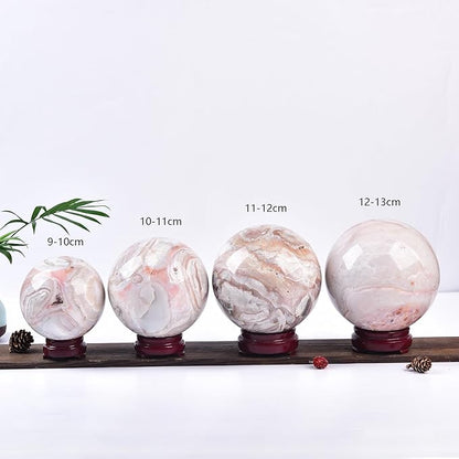 JIC Gem Extra Large Pink Agate Crystal Sphere,Decorative Crystal Ball Pink Gemstone Sphere for Meditation,Office Table Decorations 100-110mm