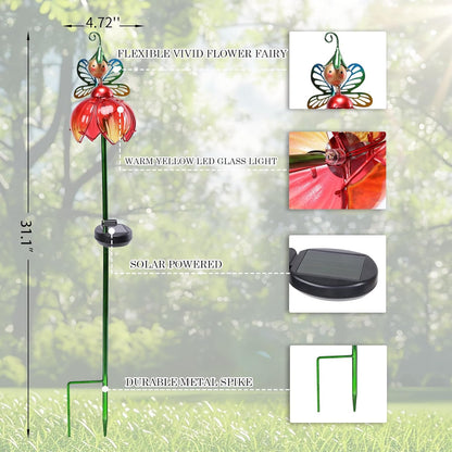 VCUTEKA Solar Garden Lights Metal Flower Decor Colorful Fairy Flowers Solar Pathway Light with LED Cracked Crystal Ball Outdoor Decorative Stake for Patio Yard Lawn