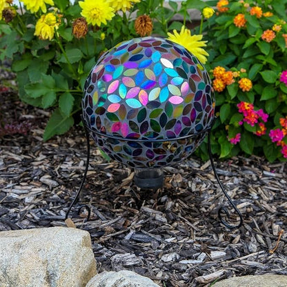 Lily's Home Colorful Mosaic Glass Gazing Ball, Designed with a Stunning Holographic Petal Mosaic Pattern to Bring Color to Any Home and Garden, Silver & Purple (10 Inches Dia.)