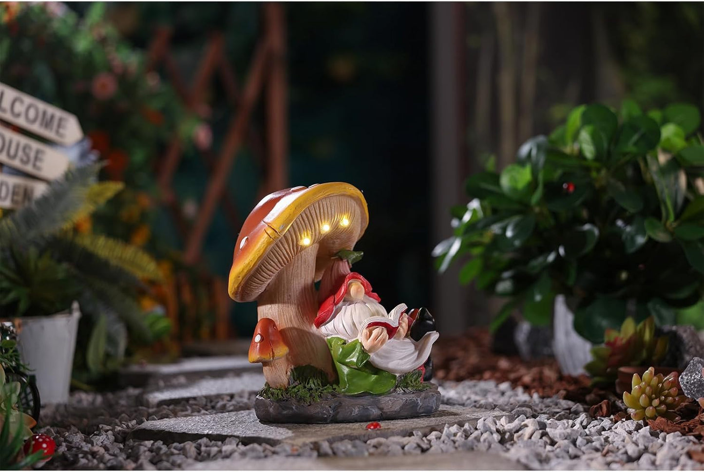Garden Gnomes Statues Outdoor Decor Outside Yard Art Mushroom Solar Light Funny Gnome Figurine for Yard Patio Gifts for Mom Women (Multicolor)