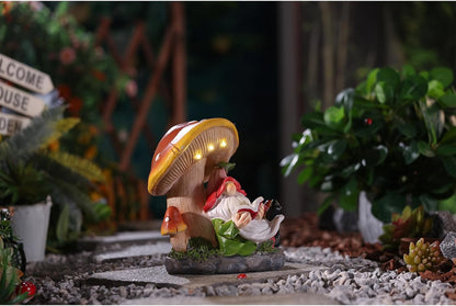 Garden Gnomes Statues Outdoor Decor Outside Yard Art Mushroom Solar Light Funny Gnome Figurine for Yard Patio Gifts for Mom Women (Multicolor)