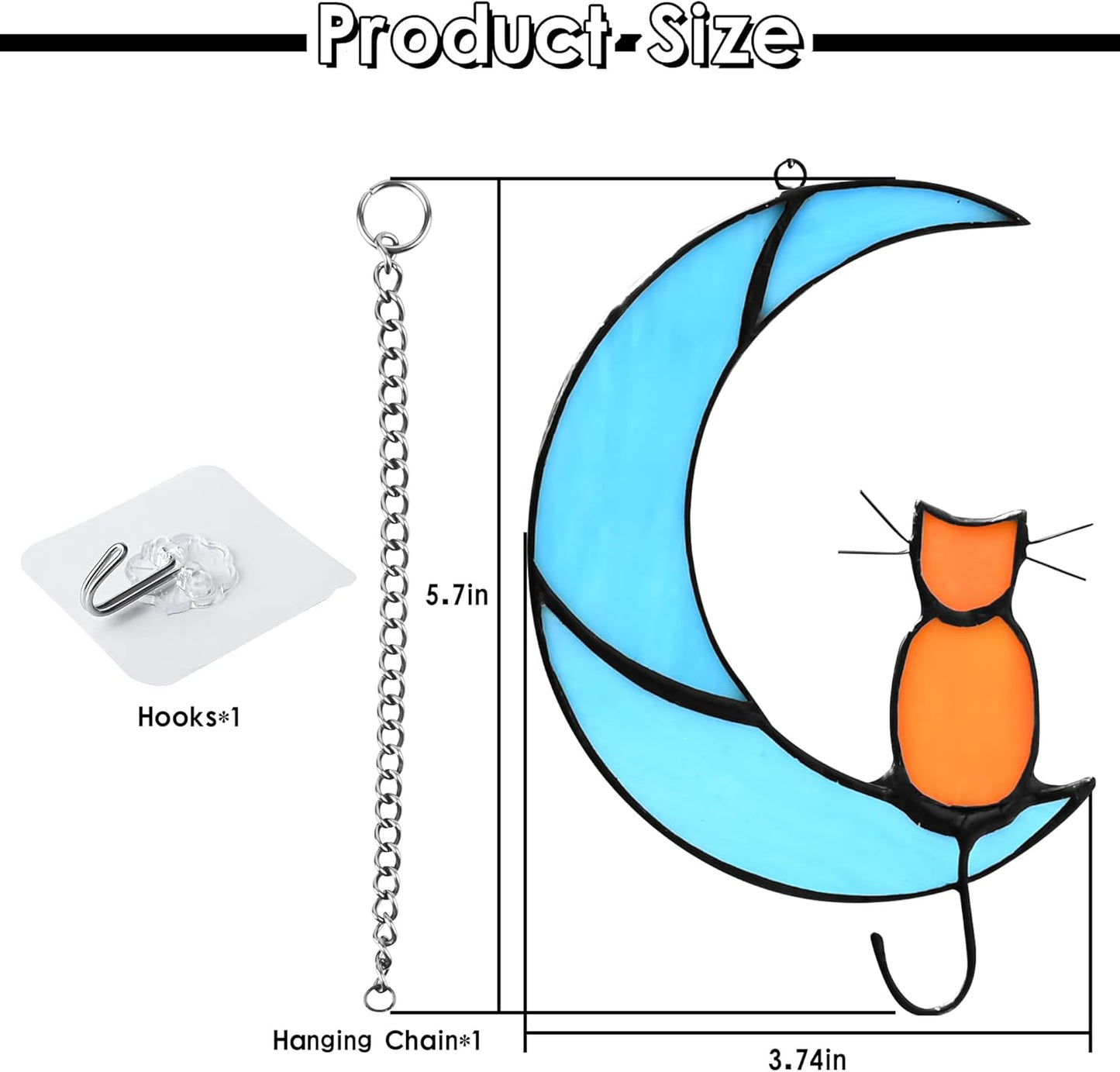 Cat Decor Stained Glass Moon Decor Window Hanging Ornament Garden Suncatcher Gifts for Cat Lover for Women Memorial Gifts Cat Gift (Orange Cat on Blue Moon)