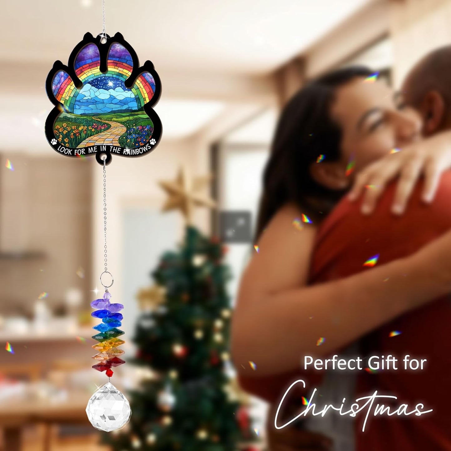 2 Layered Ornament Suncatcher - Christmas Birthday Gifts for Pet Lover - Rainbow Bridge Suncatcher - Sympathy Hanging Ornament - Pet Remembrance - Paw Gifts for Loss of Pet - Rainbow Maker
