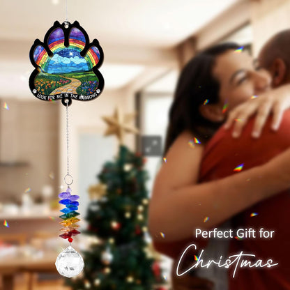 2 Layered Ornament Suncatcher - Christmas Birthday Gifts for Pet Lover - Rainbow Bridge Suncatcher - Sympathy Hanging Ornament - Pet Remembrance - Paw Gifts for Loss of Pet - Rainbow Maker