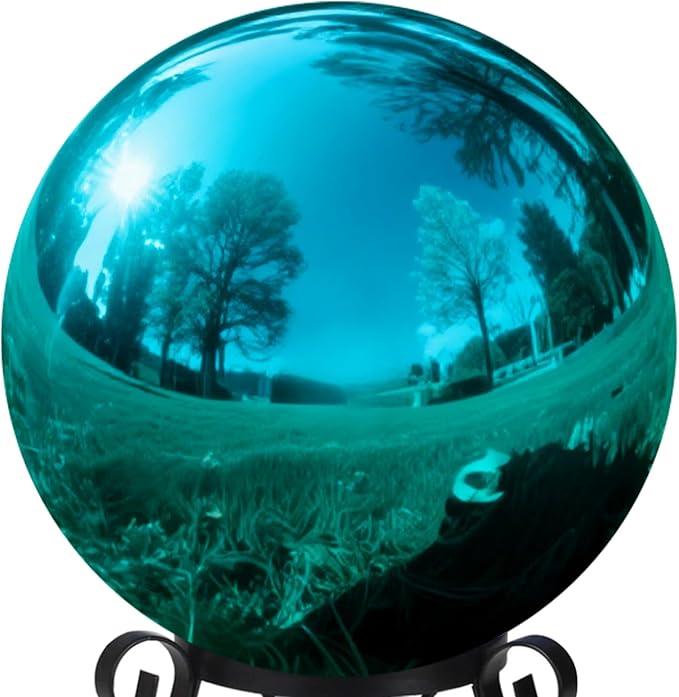 10 Inch Stainless Steel Gazing Globe, Hollow Ball Mirrored Surface Polished Shiny Sphere,Garden Stainless Steel Gazing Ball for Outdoor Lawn Pond Yard Ornament(Light Blue)