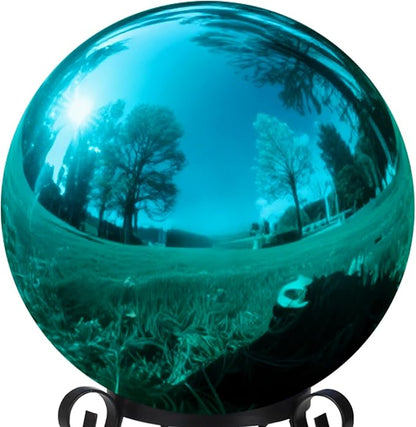 10 Inch Stainless Steel Gazing Globe, Hollow Ball Mirrored Surface Polished Shiny Sphere,Garden Stainless Steel Gazing Ball for Outdoor Lawn Pond Yard Ornament(Light Blue)