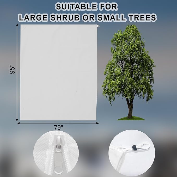 Rohuis Plant Covers Freeze Protection Winter, 2 Packs 95" Hx79 W 2.82oz Huge Tree Blankets Frost Cloth for Outdoor Plants with Zipper Drawstring, Large Garden Frost Protection Cover for Shrub Fig Tree
