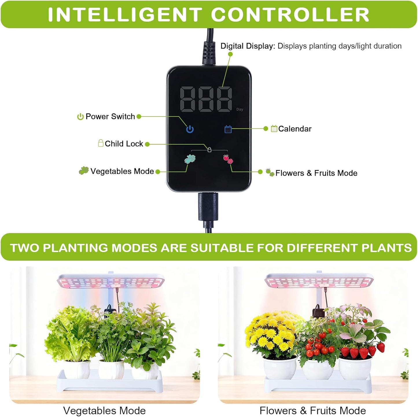 Indoor Garden Led Grow Light, Herb Kitchen Garden Grow Kit, Full Spectrum LED Plant Light for Plants, Height Adjustable Growing Lamp with Intelligent Controller (Not Pots) (White, 16.5*6.5*4 inch)