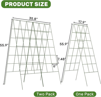 DOEWORKS Cucumber Trellis, 56" High Foldable A Frame Garden Trellis, 2 Pack, Plant Support for Climbing Cucumber, Beans, Tomatoes, Flowers, Green