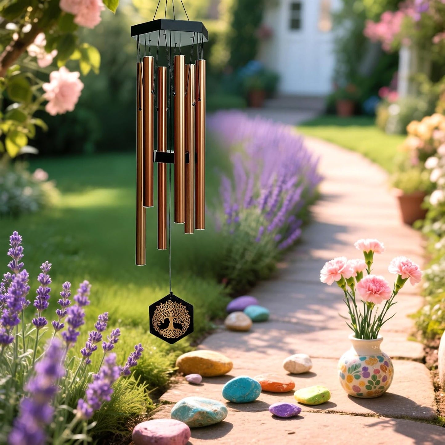 33" Tree of Life Wind Chimes | Warm Copper Memorial Windchime for Loss of Loved Ones, Sympathy Gift, Deep Tone & Weather-Resistant, Outdoor Decor Garden Decoration