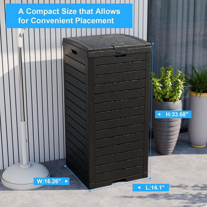 Outdoor Trash Can with Lid, Outdoor Trash Bin & Pull-Out Liquid Drawer, Dual Lid Closure Design, Waterproof Resin Garbage Can Container for Patio, Backyard, Deck (Black, 31 Gallon)