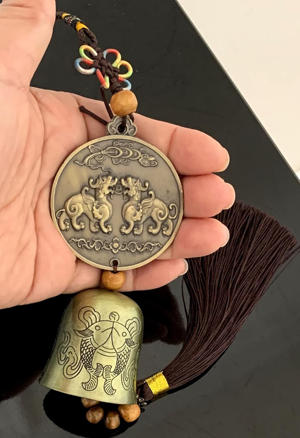 Traditional Lucky Feng Shui Wind Chime Bell Hanging Ornament Decoration for Protection Success Peace and Wealth (Pi Yao)