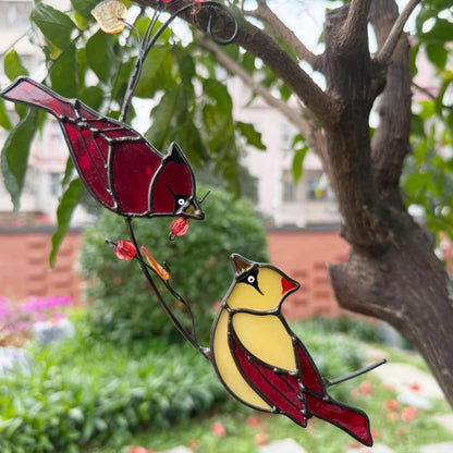 Cardinal Couple Suncatcher, Stained Glass Window Hanging,Sun Catchers Indoor Bird Decor, Garden Decor Ornaments Memorial Gifts for Women Red Birds Wall Hangings with Suction Cup