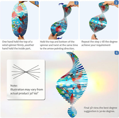 Hummingbird Wind Spinner Creates Flying Effect, 15In Outdoor & Indoor Hanging Garden Decor 3D Kinetic Yard Art Wind Sculpture, Gift for Women/Mother/Father/Men/Unisex