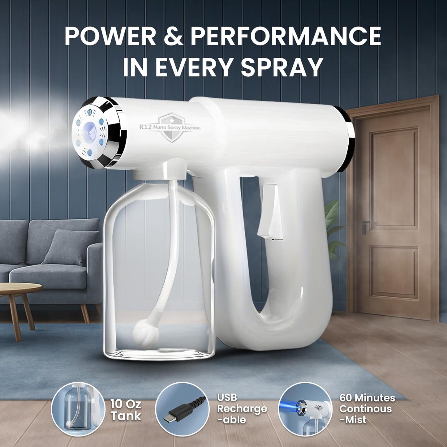 The Original Disinfectant Fogger Machine - Professional Sanitizer Sprayer - ULV Atomizer & Nano Steam Gun – Rechargeable Barber Spray Gun with Blue Light V2