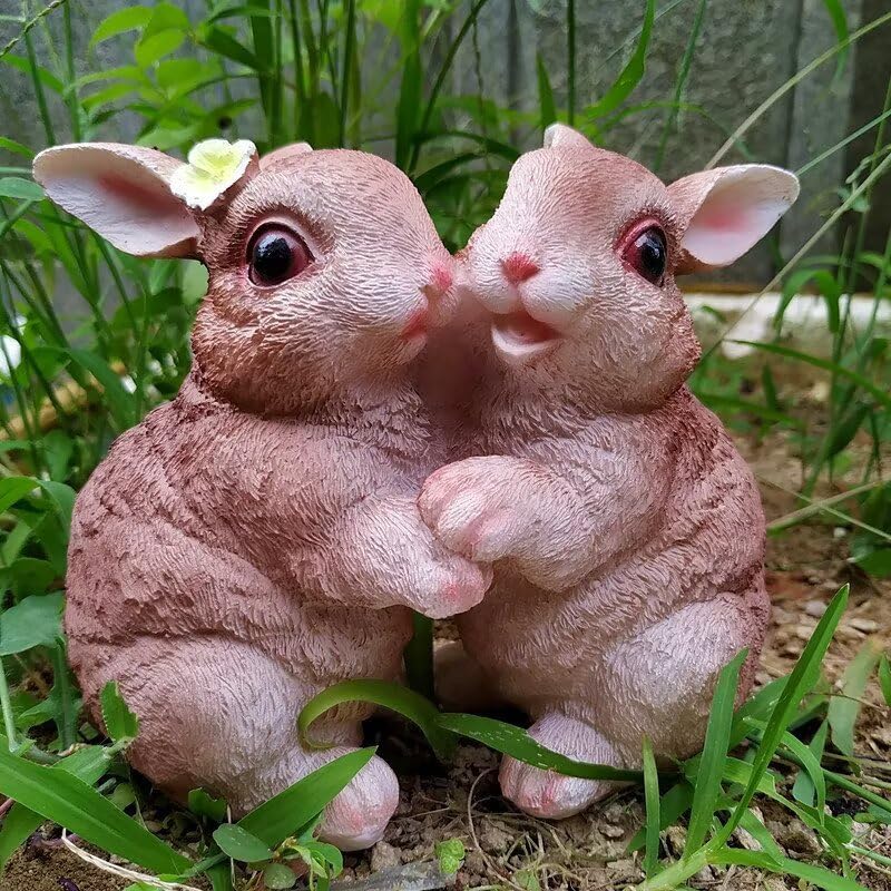 Garden Statues Bunny Decor Resin Dance Rabbit Figurine Cute Fairy Garden Decor Outdoor Statues for Patio Yard Porch Balcony Gifts for Women Mom Grandma Brown