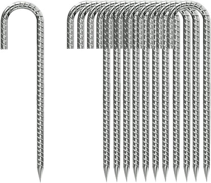 Ground-Stakes-Heavy-Duty-12 inch, J-Hook Rebar Stakes Galvanized Anti-Rust 20pcs Garden Stakes Metal Ground Anchors for Garden Dog Fence Chicken Coop Christmas Decorations Deer Fence