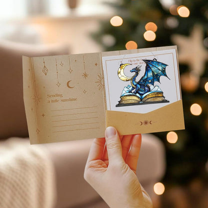 Dragon Moon Book Bookworm Acrylic Suncatcher Stained Glass Effect Window Car Hanging Christmas Ornament Indoor Outdoor Decor Garden Bookish Sun Catcher Book Lover for Women Mom Grandma