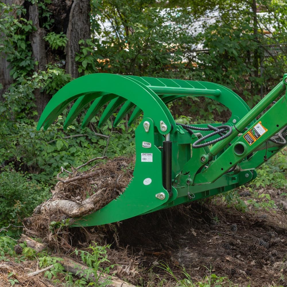 Titan Attachments 72" HD Root Grapple Rake Attachment, Fits John Deere Hook & Pin Tractors, Twin 3,000 PSI Cylinders, Clears Rocks, Logs, Brush, & Debris, Tractor Accessories & Attachments