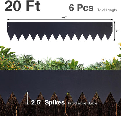 6-Pack Galvanized Steel Landscape Edging w/Black Powder Coating - 40" L x 6" H Bendable Metal Strips - Hammer-in Edge Border w/ 7 Clips for Lawn, Yard Pathway Divider (20Ft Total) #LYLB06BK-US