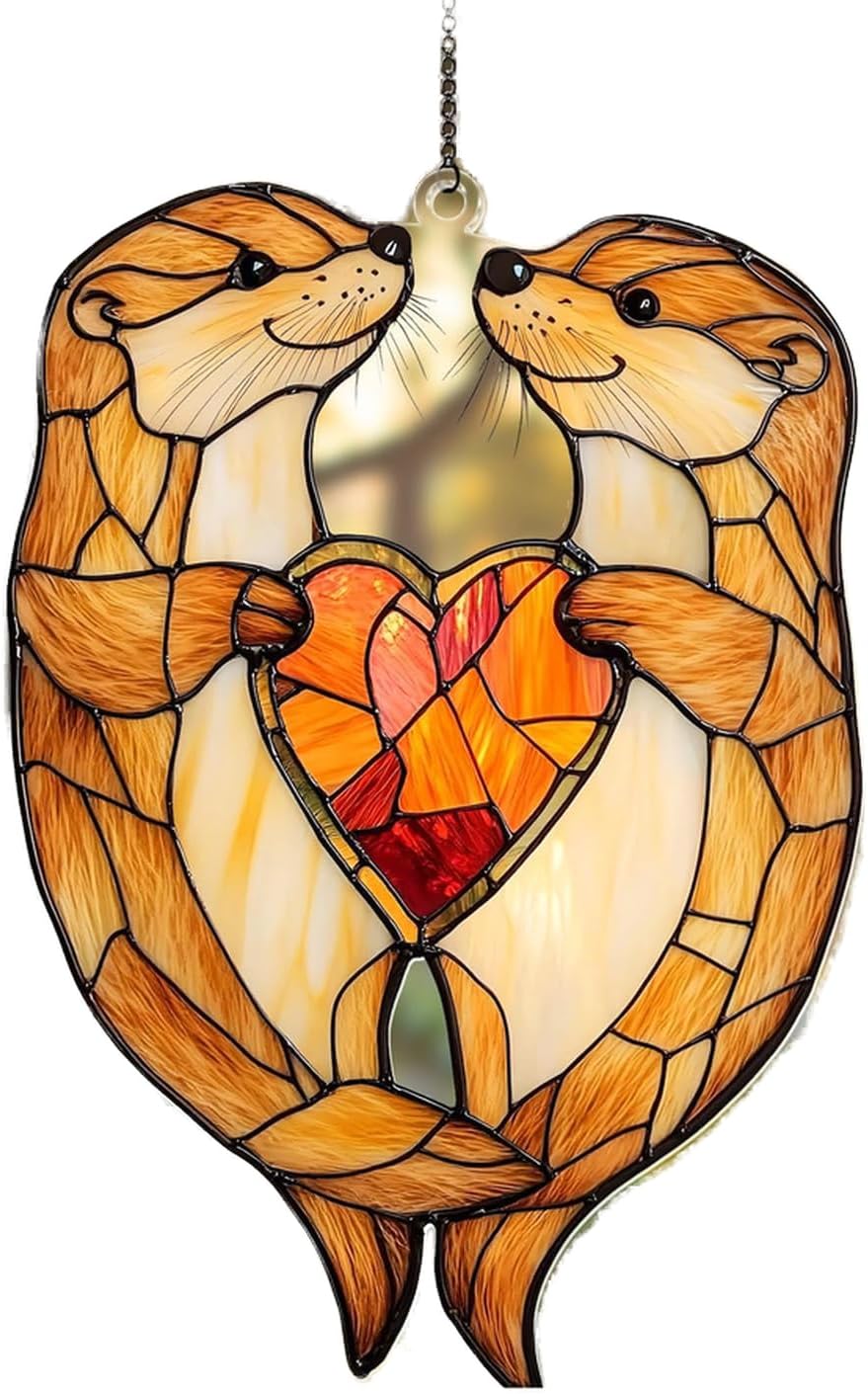 Love Racoon Acrylic Stained Window Hanging Pink Mushroom Suncatcher Cottagecore Home Decor for Friends Sun Catchers Indoor Windown Suncatchers Windows Garden