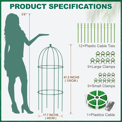 3 Pack Metal Plant Cage Support, 47" H Peony Support Tomato Cage Garden Rose Obelisk Trellis Supports Tower for Clematis Vine Jasmine Supports Outdoor Indoor