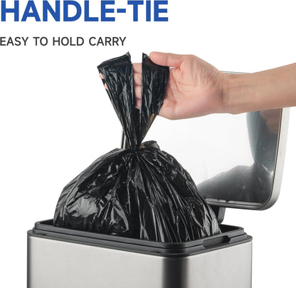 Small Trash Bags with Handles 4 Gallon 50 Count Black - Ocean Plastic Upcycling - Plastic Garbage Bags, Can Bin & Waste Basket Liner for Kitchen, Bathroom, Office and Pets