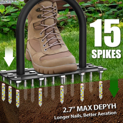 Lawn Aerator Spike Tool - Manual Grass Aerator with 15 Iron Spikes, Pre-Assembled Yard Aerator for Core Aeration, Dethatching, Heavy Duty T-Handle & Wide Foot Plate for Lawn Yard & Garden (Orange)