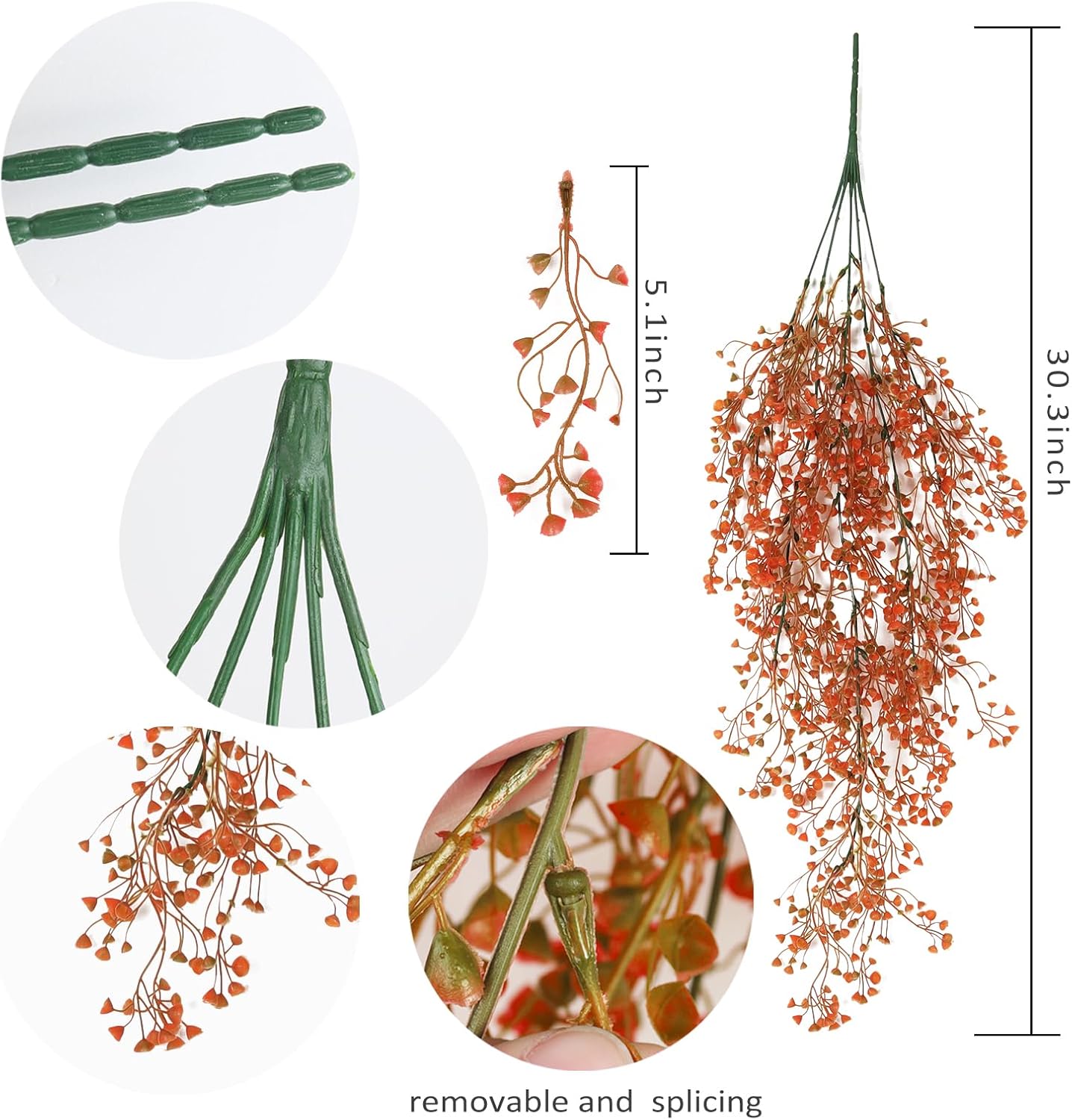 RECUTMS Fall Artificial Hanging Plants 4 Pcs Autumn Fake Ferns Artificial Plants Large Faux Hanging Plant Wall Thanksgiving Room Home Garden Wedding Party Indoor Outdoor Decor(Fall Orange)