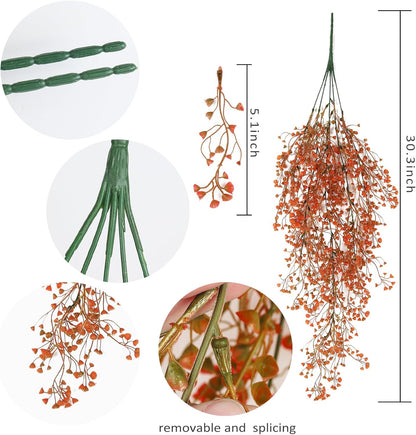 RECUTMS Fall Artificial Hanging Plants 4 Pcs Autumn Fake Ferns Artificial Plants Large Faux Hanging Plant Wall Thanksgiving Room Home Garden Wedding Party Indoor Outdoor Decor(Fall Orange)