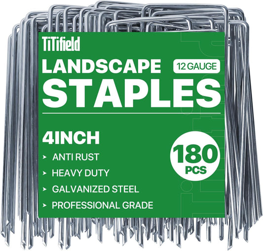 4 Inch 180 Pack Landscape Staples Galvanized Garden Stakes Anti-Rust Landscape Pins for Weed Barrier Fabric, Artificial Turf and Landscape Fabric