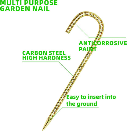 40 Pack 12 Inch Rebar Stakes Anti-Rust Galvanized Steel J Shape Hook Strong Ground Anchors for Tents, Position Kits, Fences, Trampolines Landscape Fabric for Farm Garden