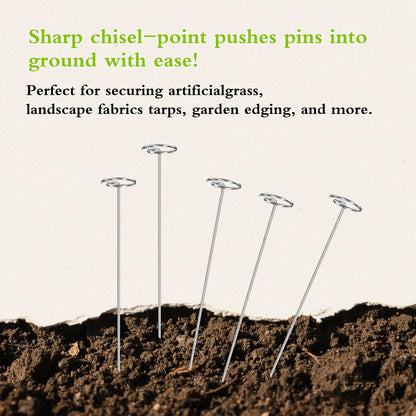 100Pcs Circle Top Landscape Staples, 6 Inch Garden Stake 8 Gauge Galvanized Landscape Fabric Stakes, Heavy Duty Yard Ground Pins for Outdoor Gardening Weed Barrier Sod Fabric - Silver