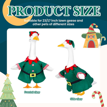 Christmas Porch Goose Outfits for 23 Inch Lawn Statue, Goose Costume for Plastic/Cement Statue Yard Patio Xmas Winter Decor