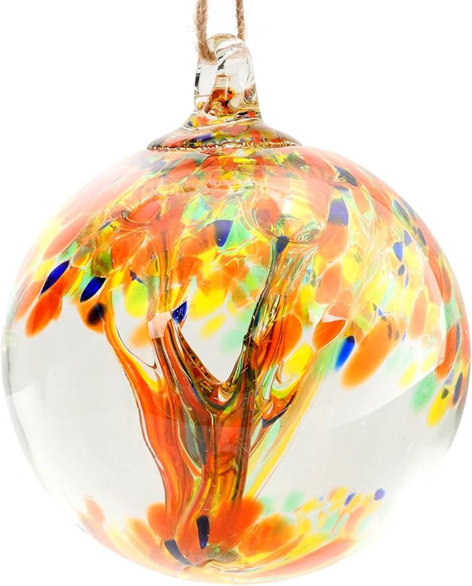 Hand Blown Glass Ball, 4" Gazing Glass Christmas Ornaments, Hanging Tree of Life Witch Balls for Home Outdoor Window Patio Garden Décor（Orange）
