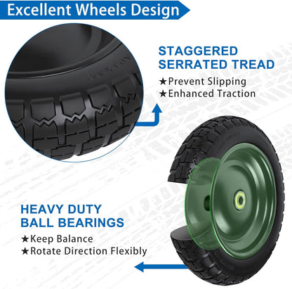 13 Inch Flat Free Wheels Tires 4.00-6 Solid Replacement with Universal 5/8" Axle Bore Hole, 8 Spacers and 4 Pins, for Wheelbarrow, Garden Wagon, Hand Truck, Trolley, Lawn Mower, 2 Pack
