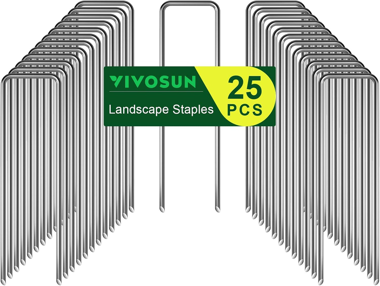 VIVOSUN 6 Inch 25-Pack Landscape Staples, Galvanized Steel Garden Stakes 11 Gauge U-Shaped Pins for Weed Barrier Fabric, Soaker Hose, Holding Fence