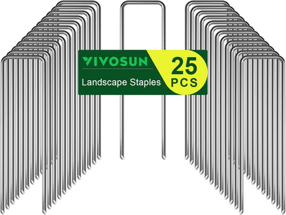VIVOSUN 6 Inch 25-Pack Landscape Staples, Galvanized Steel Garden Stakes 11 Gauge U-Shaped Pins for Weed Barrier Fabric, Soaker Hose, Holding Fence