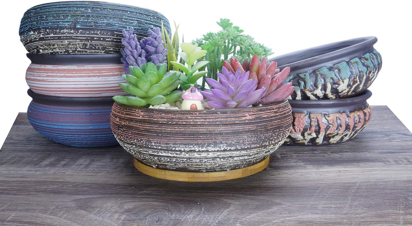 ARTKETTY Succulent Pots, 8 Inch Large Succulent Planters with Drainage Ceramic Bonsai Pot with Tray for Indoor Outdoor Plants Garden Decorative Cactus Flower Plant Container Bowl