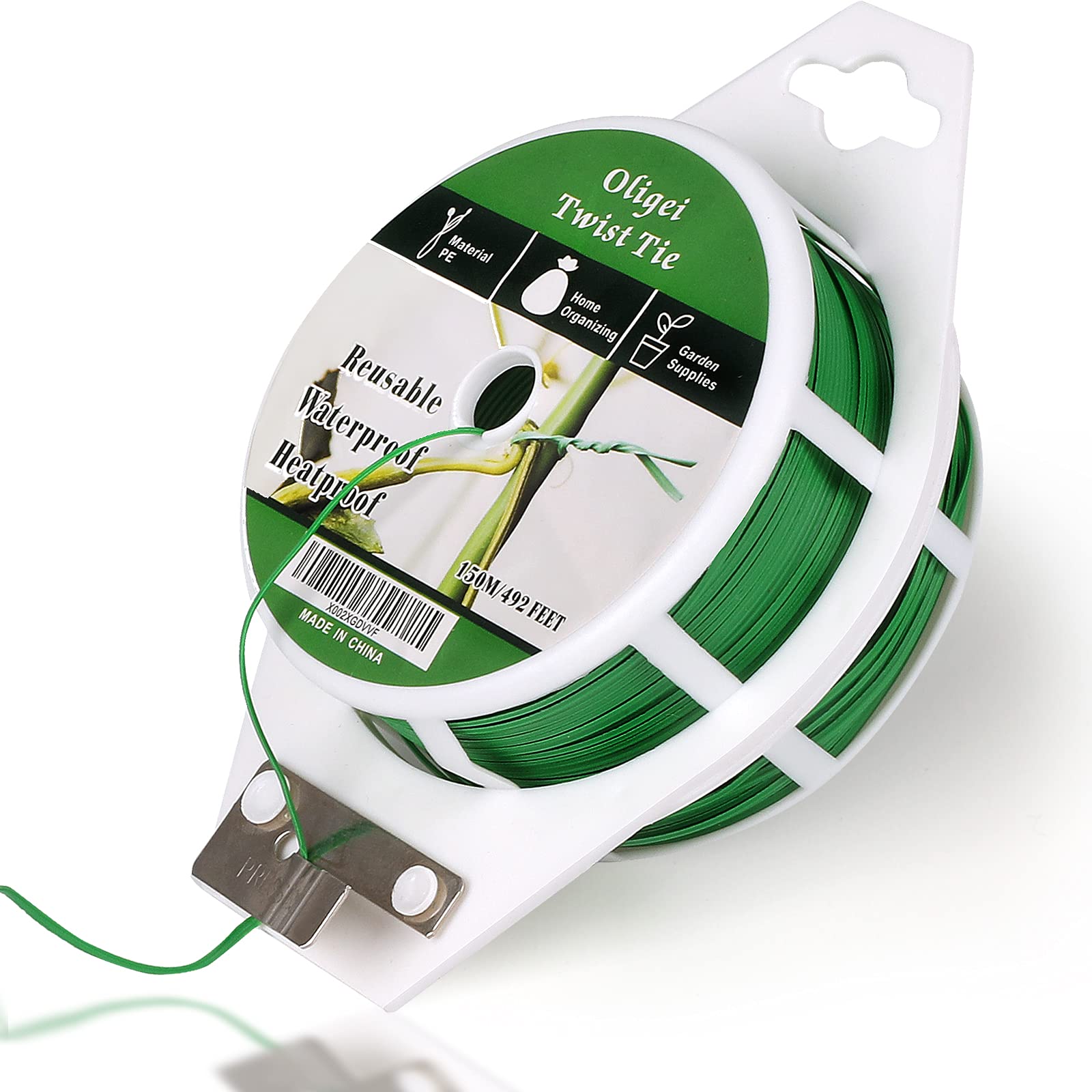Green Garden Wire, Sturdy Plant Ties for Support with Cutter, 492FT/150m, Indoor, Outdoor, Home and