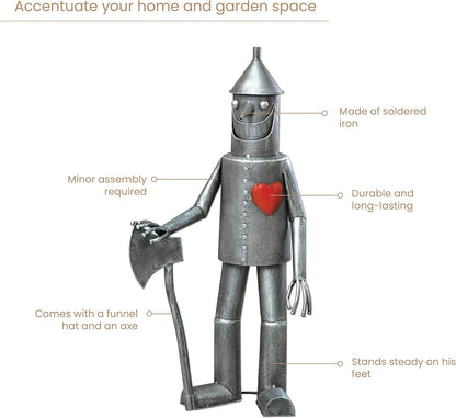Bits and Pieces - 30 ½” Tall Tin Woodsman with a Heart Garden Statue - Yard Decorations - Outdoor Sculptures - Garden Decor - Tin Man Yard Art