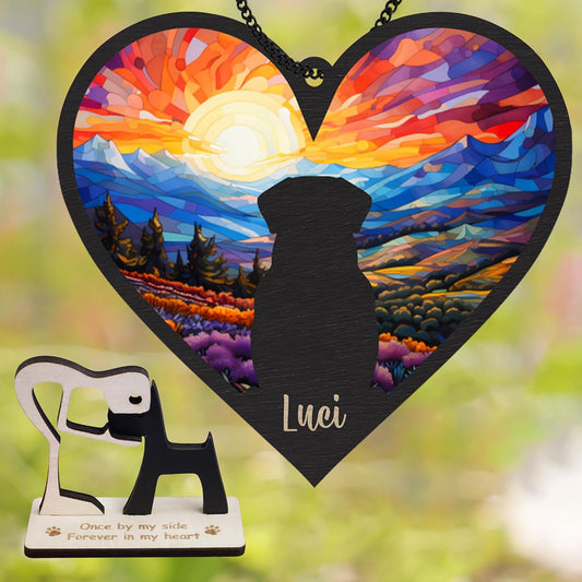 Personalized Dog Memorial Suncatcher, Heart Shape Custom Name Sympathy Ornament Window Car Hanging